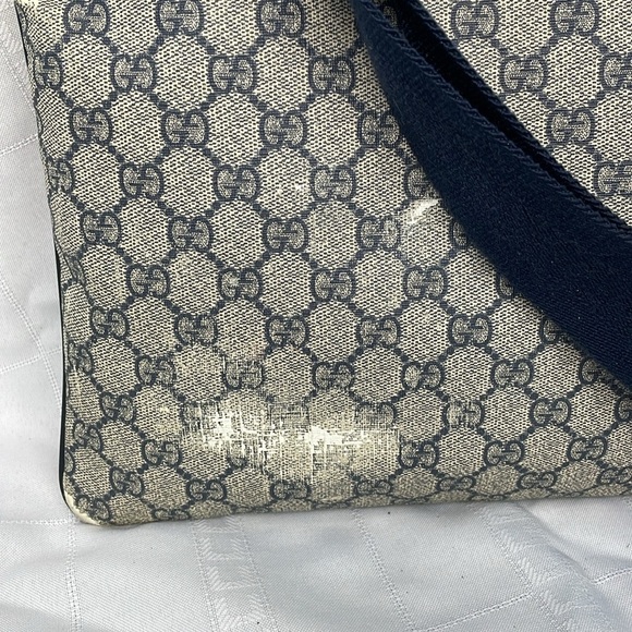 Gucci Monogram GG Supreme Flat Messenger Shoulder Crossbody Bag Navy Blue Beige - Picture 4 of 17